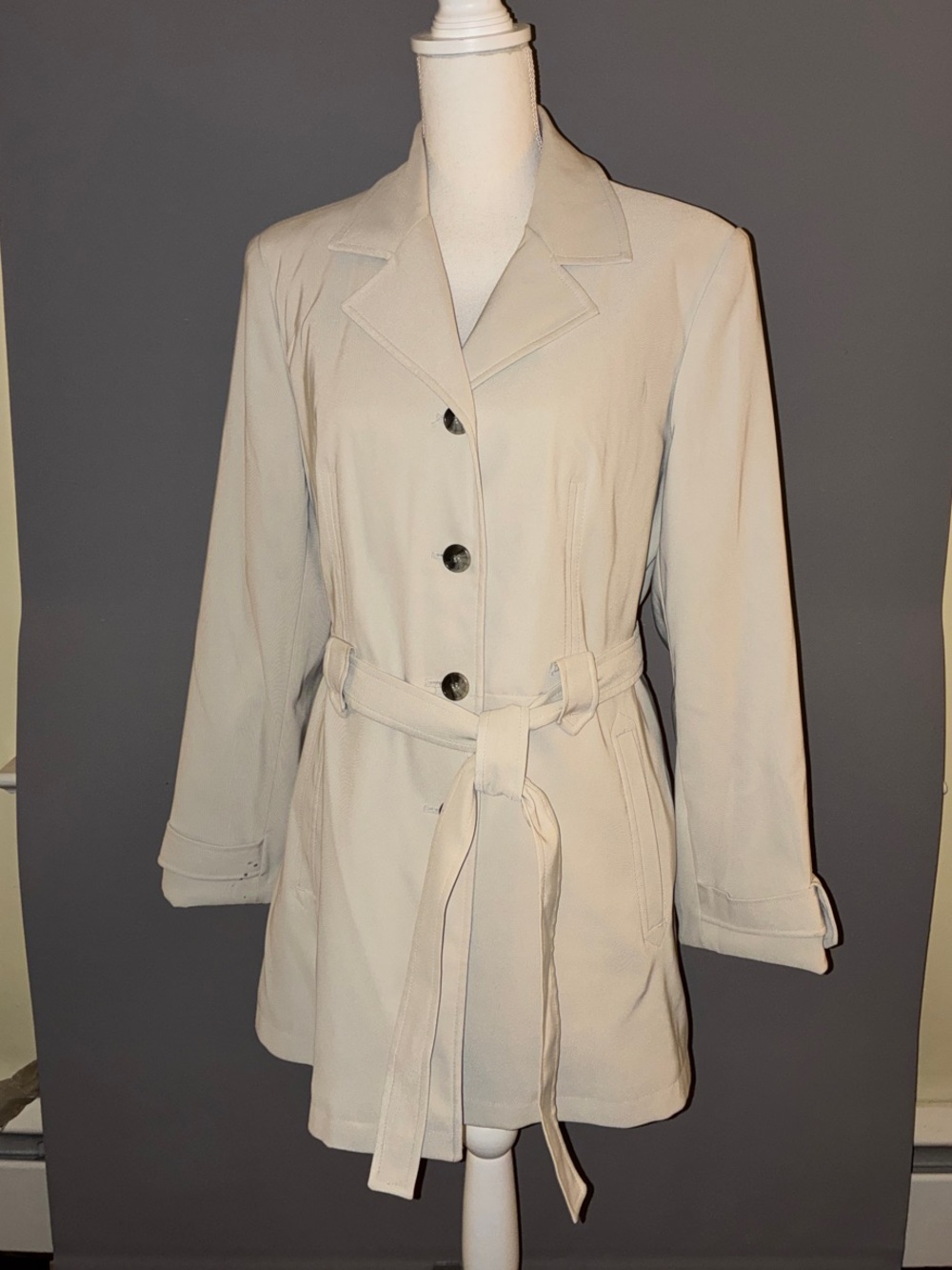 Women's Cream Belted Trench Coat with Notched Collar